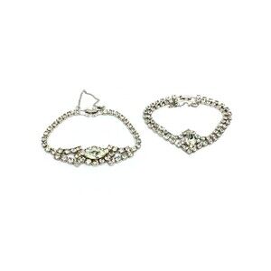 Tennis Bracelets Set of 2 Rhinestone Silver Tone Marquise Crystal Vintage Bridal